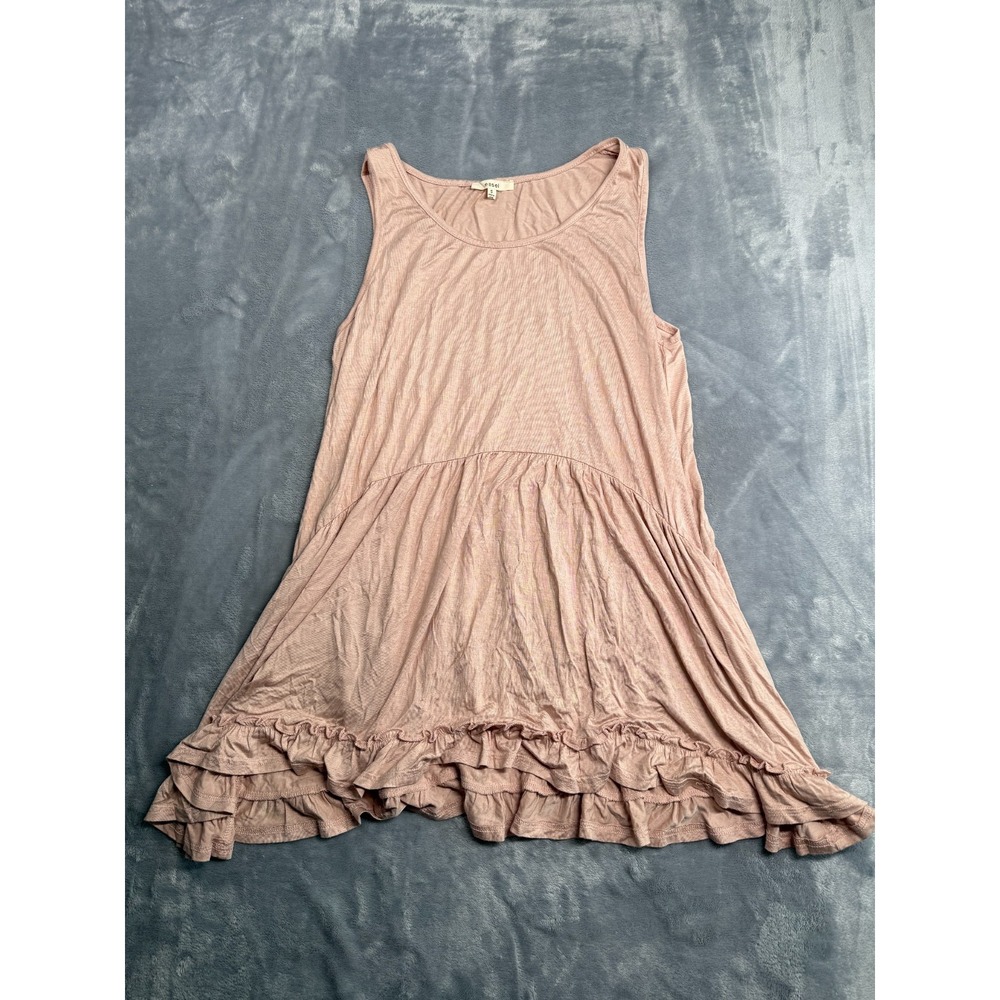 Easel Babydoll Top Womens Small Blush Pink Ruffled Hem Round Neck ET8684